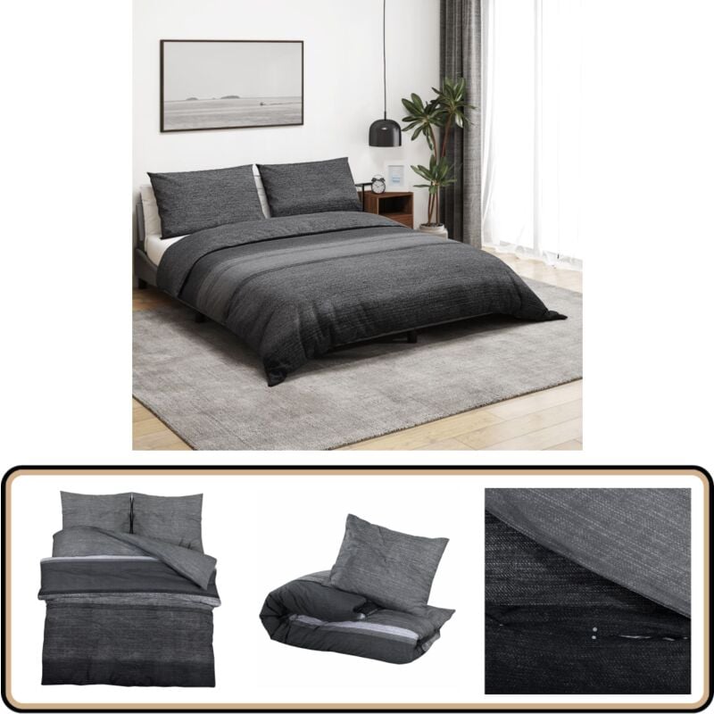 Vidaxl - Ensemble de housse de couette gris foncé 200x220 cm Coton - Housses De Couette - Literie - Drap Housse - Linge De Lit - Coton