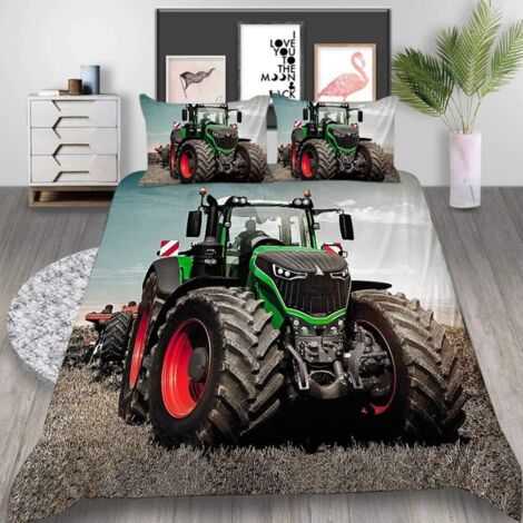 Ensemble de housse de couette imprimé 3D Green Tractor Ensemble de housse de couette 3 pièces avec taies d'oreiller Ensemble de literie léger et doux en microfibre avec fermeture à glissière