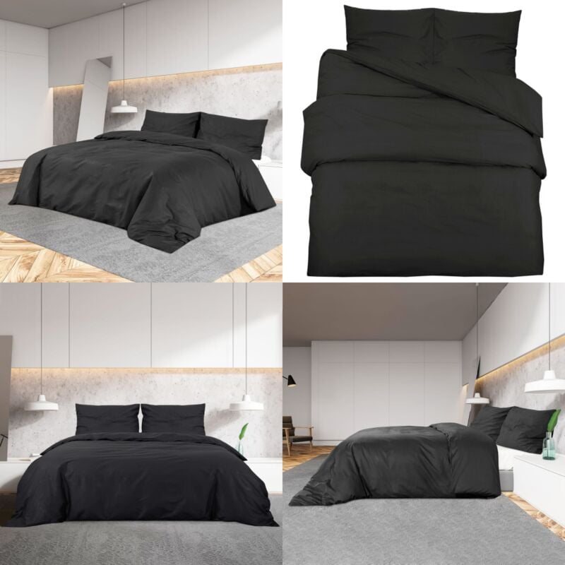 Ensemble de housse de couette Noir 225x220 cm Microfibre légère - Housses De Couette - Literie - Drap Housse - Ensemble De Literie - Textile De