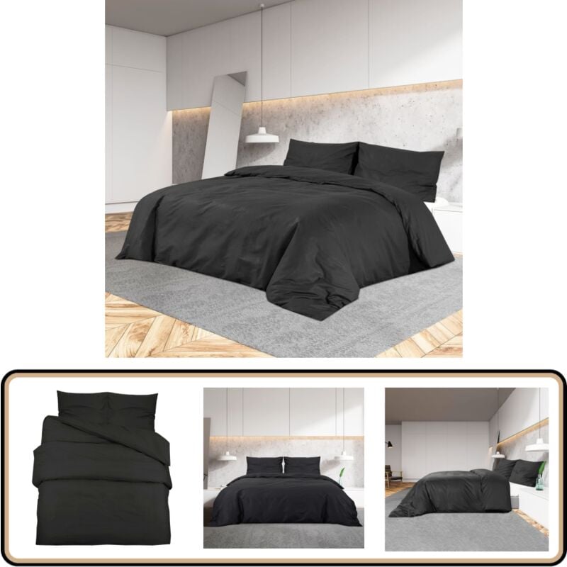 Vidaxl - Ensemble de housse de couette Noir 260x240 cm Coton - Housses De Couette - Linge De Lit - Literie - Drap Housse - Coton
