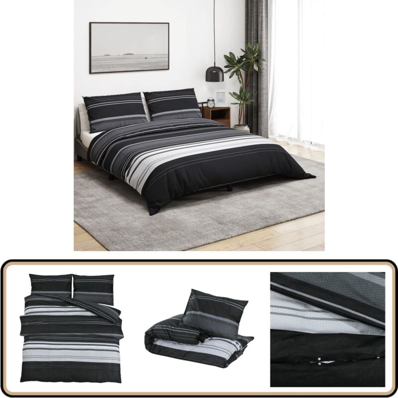 Vidaxl - Ensemble de housse de couette noir et blanc 260x240 cm Coton - Housses De Couette - Linge De Lit - Literie - Drap Housse - Coton