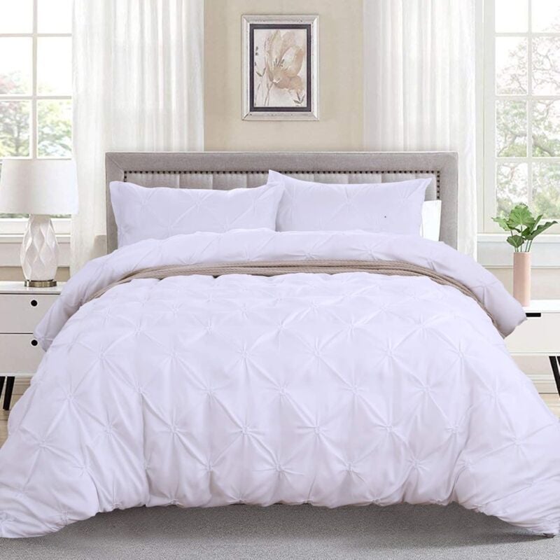 Ensemble de Housse de Couette Pintuck Blanc 3 pièces pincée Plis imprimé Housse de Couette pour la Collection Maison et hôtel 200x200cm