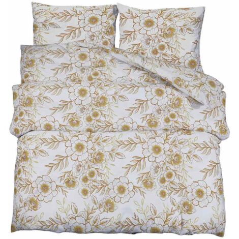 Ensemble de housse de couette，Parures de lit blanc et marron 140x200 cm Coton CFW33360