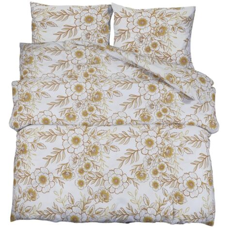 Ensemble de housse de couette，Parures de lit blanc et marron 260x220 cm Coton CFW33370