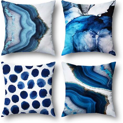 Ensemble de housses de coussin bleues de 4,18 x 18 pouces à pois en marbre bleu marine, texture de la mer, housses de coussin en tissu de lin, taie d'oreiller décorative pour canapé de maison en plein