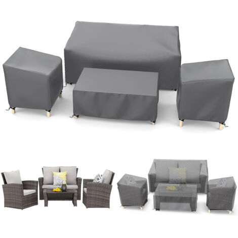 Ensemble de housses de jardin XL, Lot de 4, Gris, Étanche, pour fauteuil, canapé et table