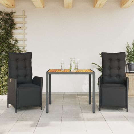Ensemble de Jardin 11 Pièces Résine Tressée Noir - Table de 275cm avec 10 Chaises Pliantes et Coussins Blanc Crème