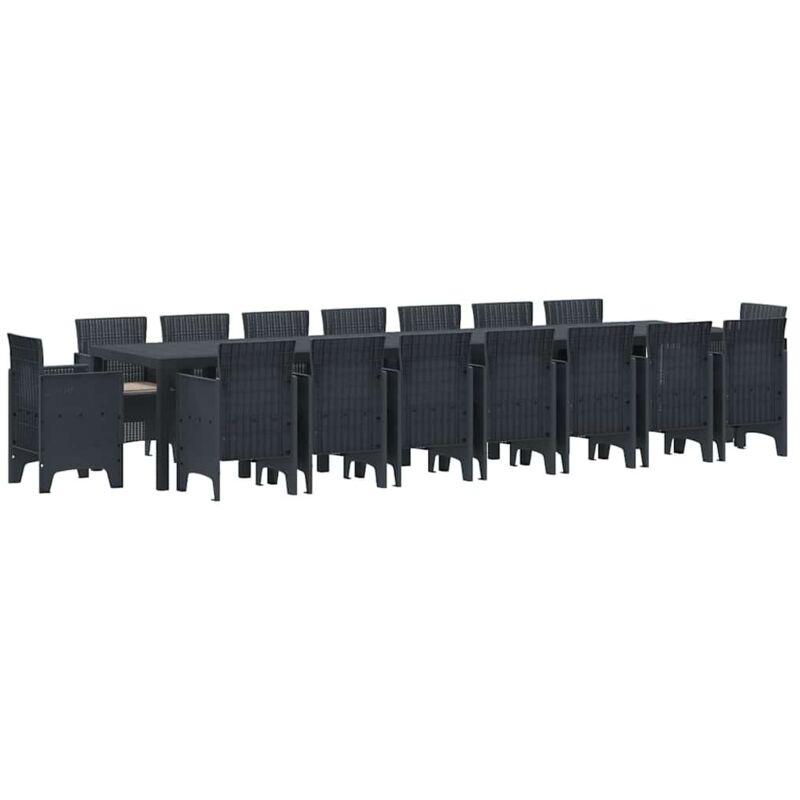 Ensemble de jardin 17 pièces avec coussins Anthracite en Résine, Table de jardin Anthracite 250x100x73 cm en Résine, Table de jardin 150x100x73 cm en
