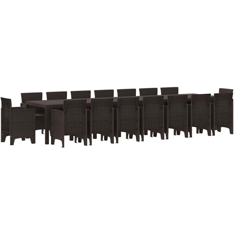 Ensemble de salle à manger de jardin de 17 pièces marron en poly rattan, Table de jardin marron 250x100x73 cm en poly rattan, Table de jardin marron