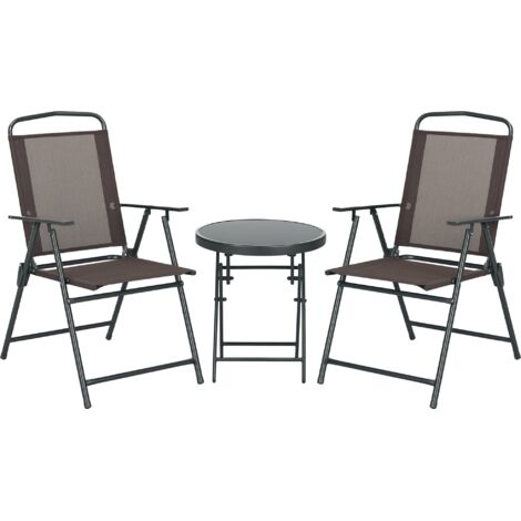 Ensemble de Jardin 3 Pièces avec 2 Chaises et Table Basse en Métal Brun, 53.5x64x93 cm