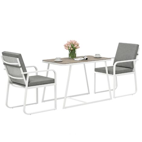 Ensemble de Jardin 3 Pièces avec 2 Fauteuils Accoudés et Table en Verre, Blanc