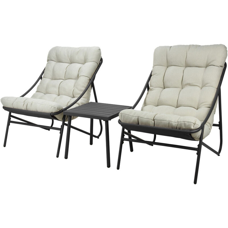 Ensemble de Jardin 3 Pièces avec Coussin Inclus - Métal Noir - Confort et Élégance pour Extérieur