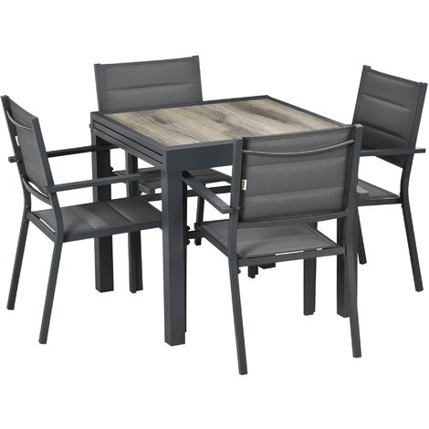 Ensemble de jardin 4 personnes chaises empilables table extensible 80/160L cm alu. teslin gris - Noir