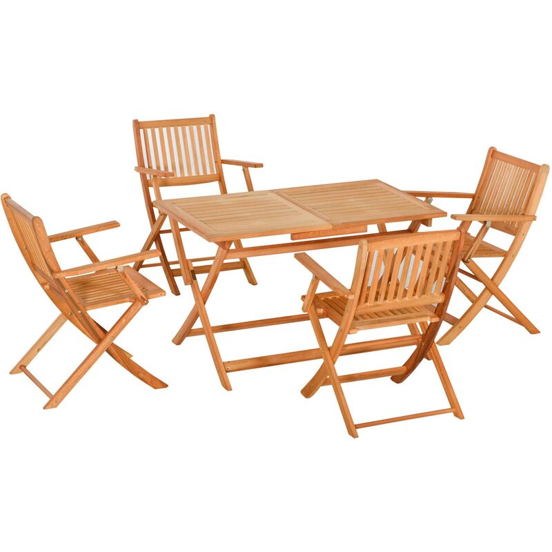 Outsunny - Ensemble de jardin 4 places 5 pièces - table à manger rectangulaire et 4 chaises pliables - bois de peuplier pré-huilé - Marron