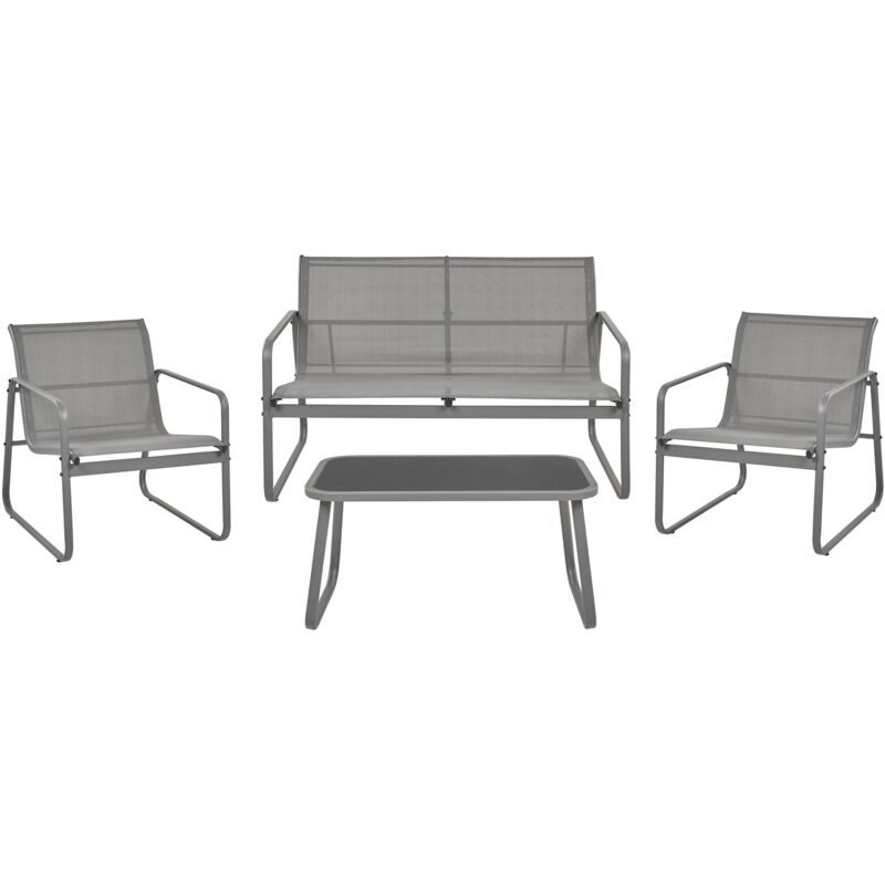 Ensemble de Jardin 4 Places Canapé et Chaises Style Industriel en Métal Gris Barrea