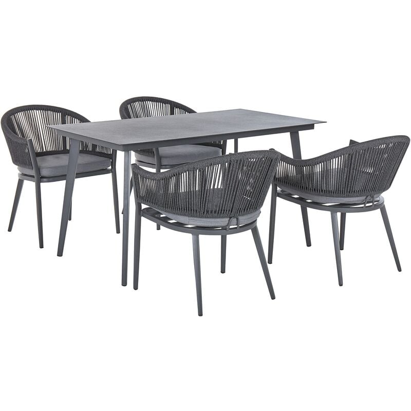 Set de Jardin ou Terrasse Table 80 x 140 cm et 4 Chaises Aluminum Gris Résistant et Durable au Style Traditionnel et Intemporel Beliani Gris