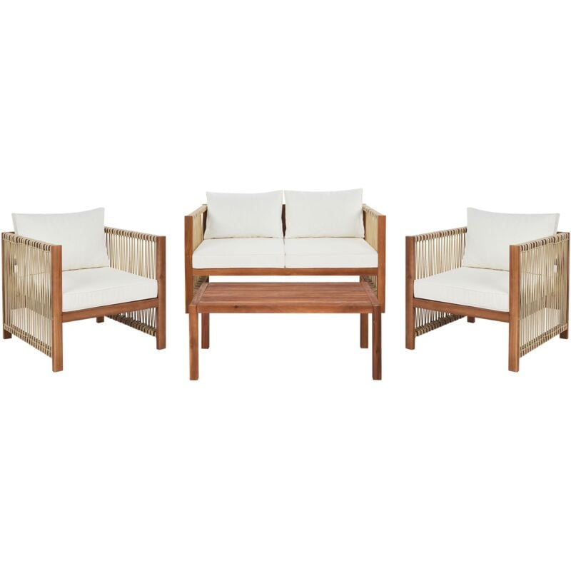 Beliani - Ensemble de Jardin 4 Places en Bois d'Acacia et Corde Tressée Table et Coussins Beige Antria