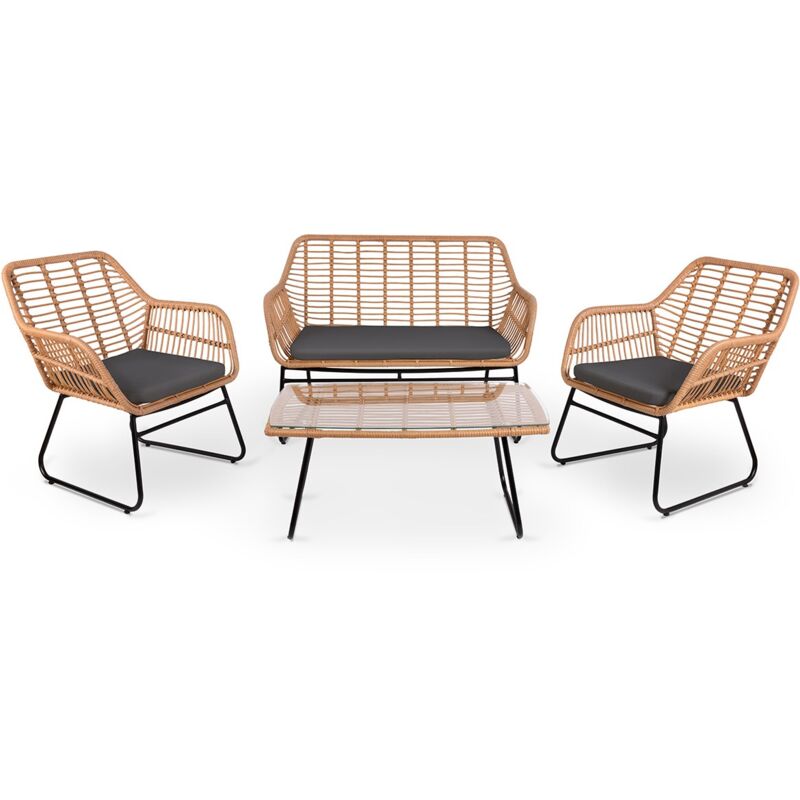 Ensemble de jardin 4 places imperia dark grey, table basse d'extérieur + canapé 2 places + 2 fauteuils, gris, résistant aux uv