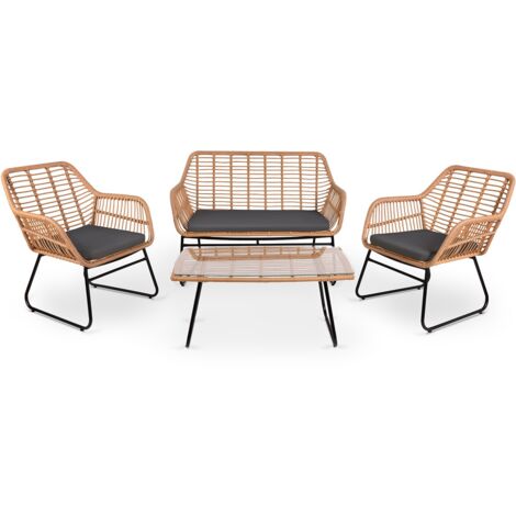 MC HAUS Ensemble de jardin 4 places IMPERIA DARK GREY, table basse d'extérieur + canapé 2 places + 2 fauteuils, gris, résistant aux UV