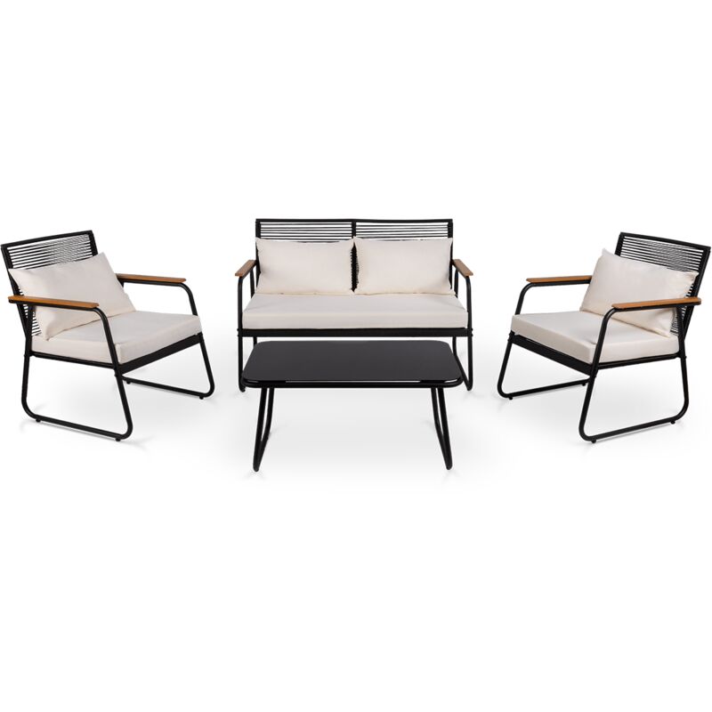 Ensemble de jardin 4 places olbia set white off, table basse d'extérieur + canapé 2 places + 2 fauteuils, beige, résistant aux uv