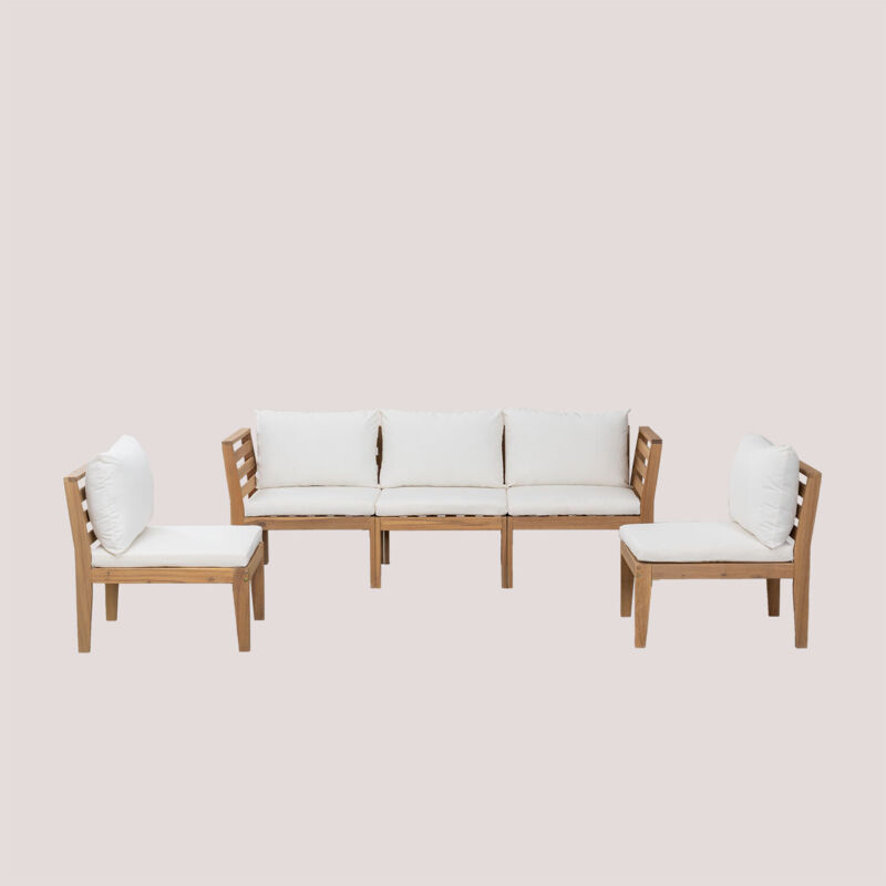 Canapé de jardin modulable 5 pièces avec accoudoirs en bois d'acacia Filips Sklum Blanc Gardenia