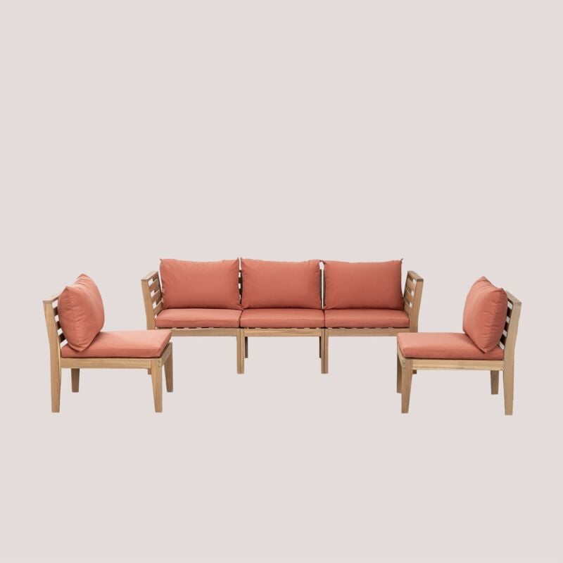 Canapé de jardin modulable 5 pièces avec accoudoirs en bois d'acacia Filips Sklum Terracota