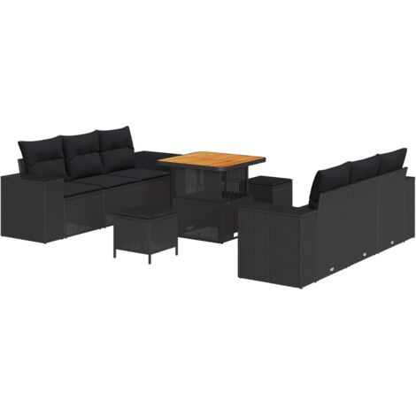 Ensemble de Jardin 5 Pièces Noir : Table en Acacia Massif et Chaises en Résine Tressée (85x85 cm)