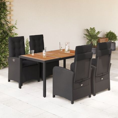 Ensemble de Jardin 5 Places en Résine Tressée Noire avec Coussins et Table en Verre Trempé 150x90 cm