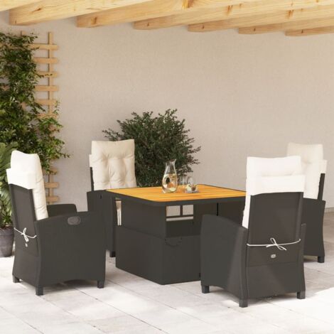 Ensemble de Jardin 5 Places  Meuble Extérieur Relevable Noir en Résine Tressée avec Coussins Blanc Crème  Table et 4 Chaises Inclinables  Housses Lavables  Design Moderne et Confortable