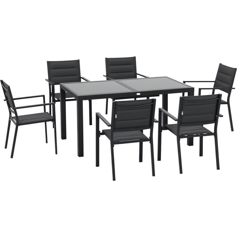 Ensemble de jardin 6 personnes chaises empilables table extensible 150/210L cm alu. teslin gris