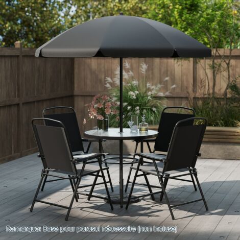 Ensemble de Jardin 6 Pièces avec Parasol Ensemble de Table et Chaises d'extérieur avec 4 Chaises Pliantes Noir