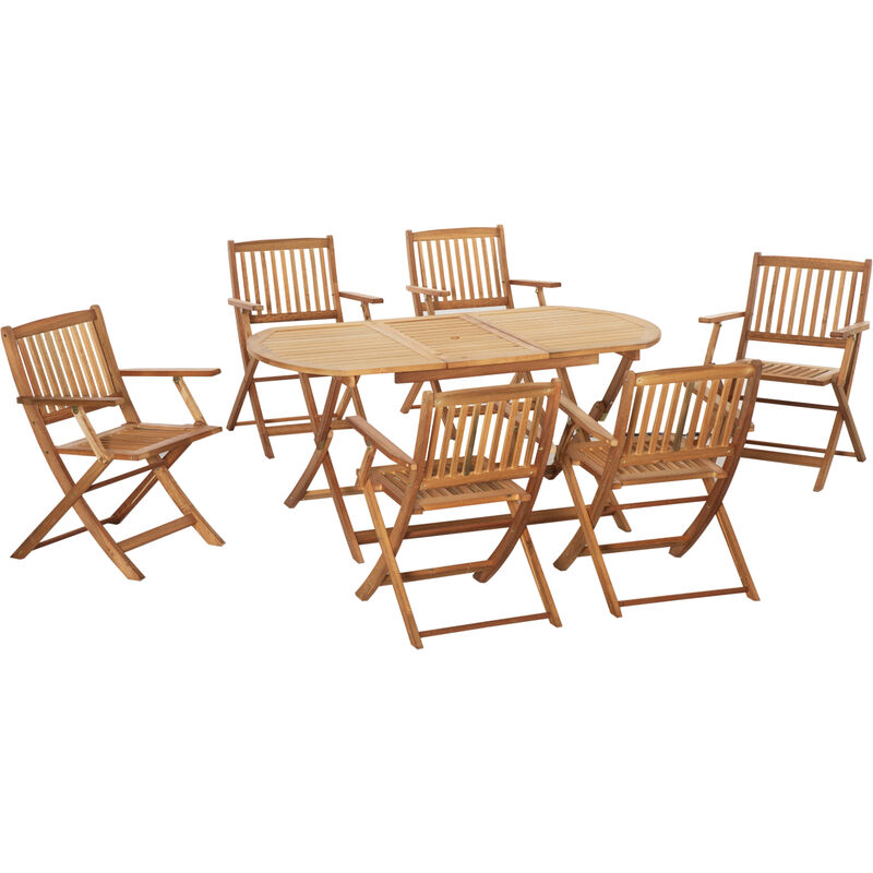 Ensemble de jardin 6 places 7 pièces - table à manger ovale et 6 chaises pliables - bois de peuplier pré-huilé - Marron