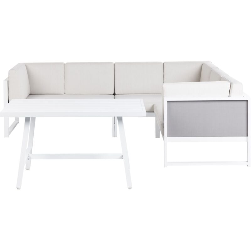 Ensemble de Jardin 6 Places Moderne Table Basse Aluminium Coussins Blanc Cassé Castella/Fratte