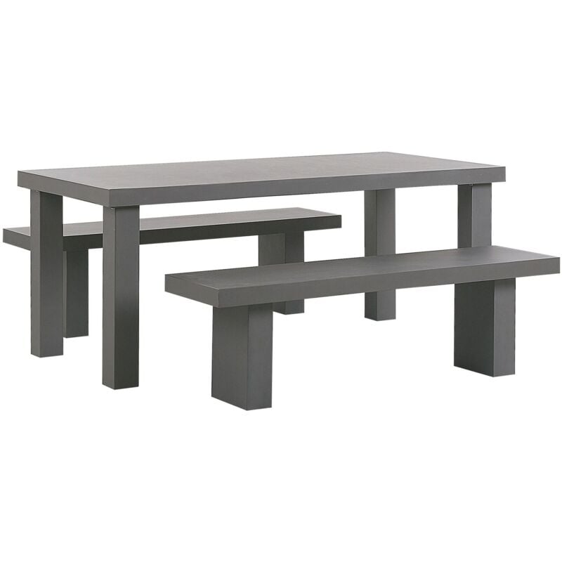 Ensemble de Jardin ou Terrasse Table et 2 Bancs Effet Béton Design Tendance Parfait pour Intérieur et Extérieur Industriel et Moderne Beliani