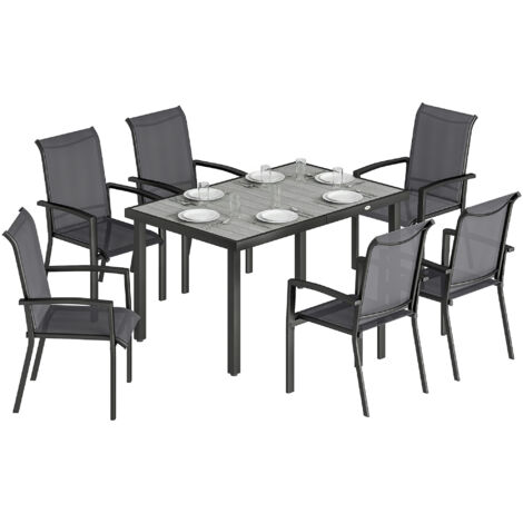Ensemble de Jardin 7 pièces avec Table Extensible 2 Sections et 6 Chaises Empilables en Texteline, Gris