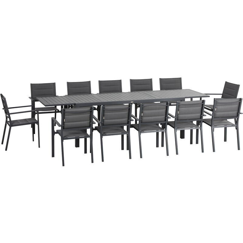 Outsunny - Ensemble de jardin 12 personnes chaises empilables table extensible 200/300L cm alu. textilène gris