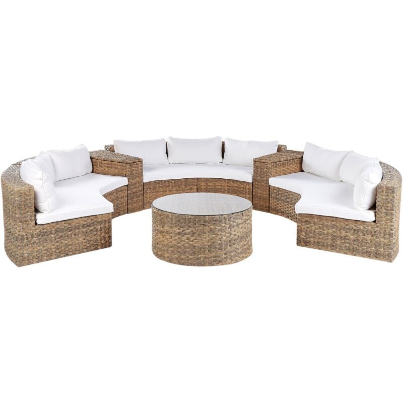 Ensemble de Jardin 9 Places en Rotin Synthétique avec Coussins en Forme de u Couleur Marron Doré Severo
