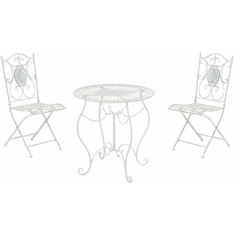 CLP - Ensemble de meubles de jardin romantique Table de conception nostalgique et 2 chaises différentes couleurs colore : Blanc antique