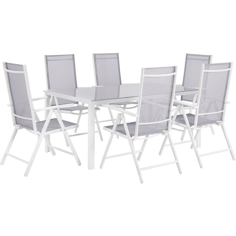 Ensemble de Jardin Table et 6 Chaises en Aluminium et Verre Gris Industriel Catania