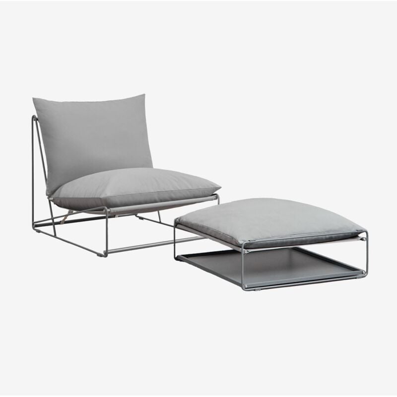 Sklum - Ensemble de jardin avec fauteuil et pouf convertible Amaro Gris
