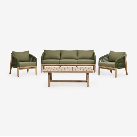 Ensemble de jardin avec canapé 3 places, 2 fauteuils et table basse en bois d'acacia Dubai SKLUM