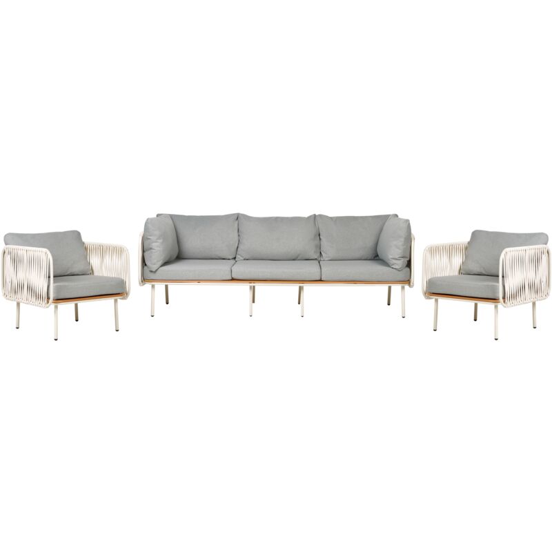 Ensemble de Jardin avec Structure en Métal Dossier en Tressage de Corde et avec Coussins Gris Senise