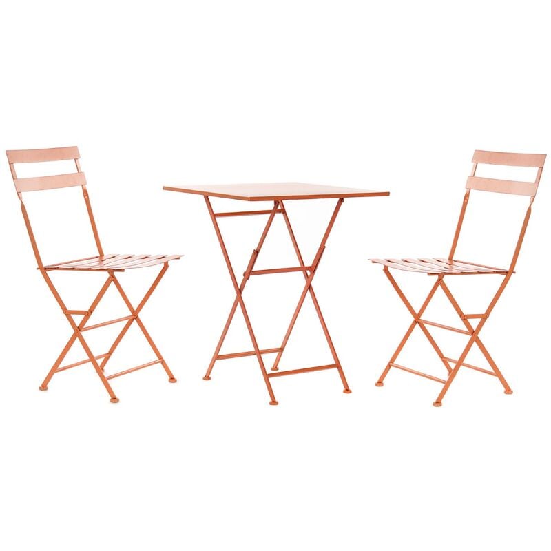 Ensemble de jardin avec table et 2 fauteuils en métal coloris corail -PEGANE-