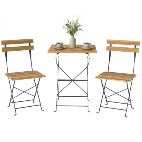 Ensemble de Jardin Bistrot 3 Pièces : Table Carrée Acacia 55x55x71 cm + 2 Chaises Pliantes Naturelles, Mobilier Extérieur Compact