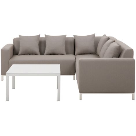 Ensemble de Jardin Canapé d'Angle Droit Beige Modulable avec Table Basse Belize - Beige