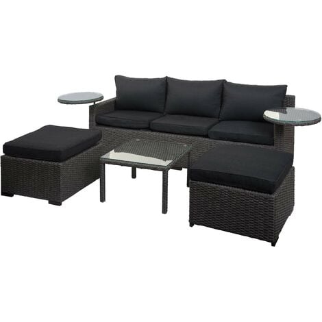 Ensemble de jardin canapé fauteuils table étagères rotatives polyrotin gris coussins anthracite - gris