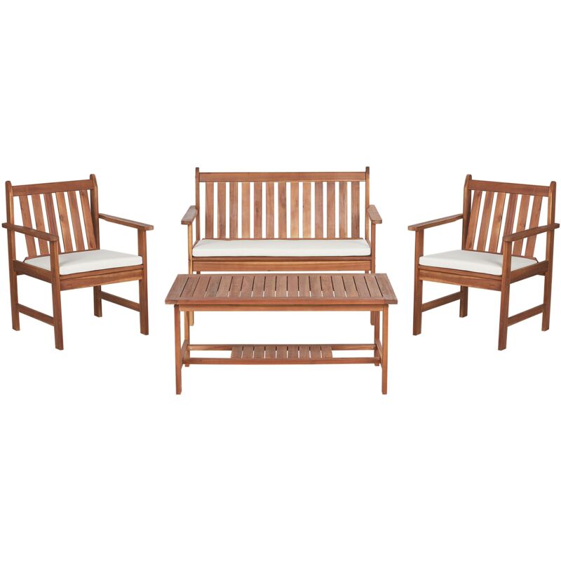 Beliani - Ensemble de Jardin en Bois d'Acacia 4 Places Canapé et Fauteuils avec Coussins d'Assise Table Bois Clair Altidona