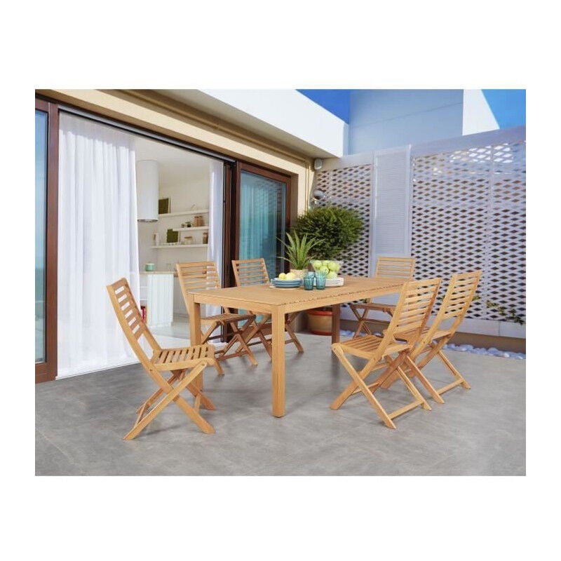Ensemble de jardin en eucalyptus FSC - 1 table et 6 chaises pliantes - 160x90x74cm