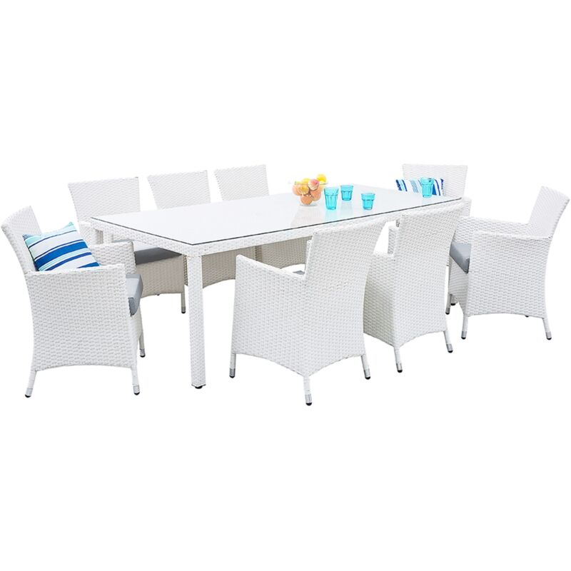 Beliani - Salon de Jardin Table et 8 Chaises en Résine Tressée et Aluminium Blanc et Gris Italy