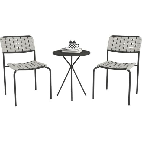 Ensemble de jardin en polyrotin gris 3 pièces 2 chaises et table pour 2 personnes